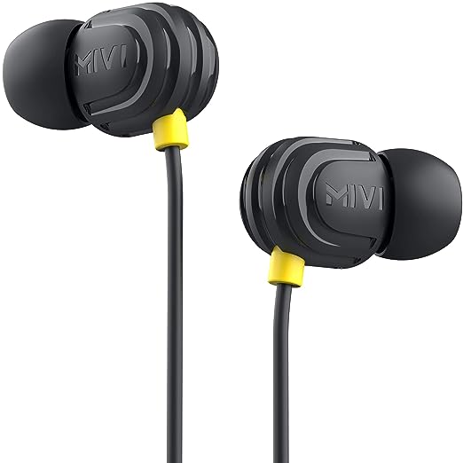 Mivi Rock and Roll E5 Wired In Ear Earphones with HD Sound and Extra Powerful Bass with Mic, Tangle Free & Extra Length Cable | Earphones for Mobile | Black Mivi Rock and Roll E5 Wired In Ear Earphones with HD Sound and Extra Powerful Bass with Mic, Tangle Free & Extra Length Cable | Earphones for Mobile | Black